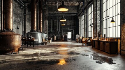 Industrial coffee shop interior with vintage aesthetics