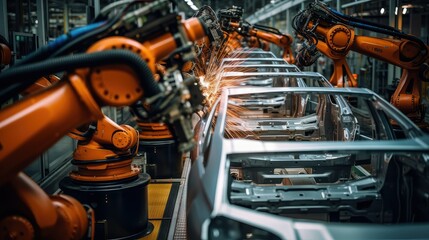 technology robotic arms in a car plant