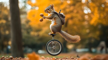 a squirrel riding a unicycle