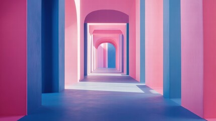 pink and blue archway corridor