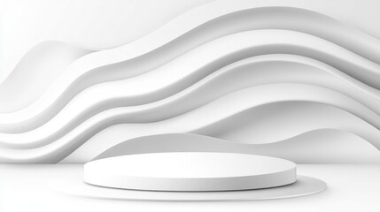 Minimalist White Product Display Platform with Wave Background