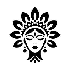 Modern Black Silhouette Logo for Beauty Parlor with Geometric Woman's Face and Crown 