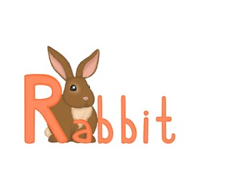 Illustration of rabbit for kids alphabet. Letter R. On white background. happy easter bunny
