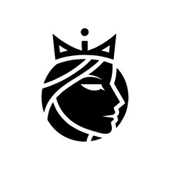 Modern Black Silhouette Logo for Beauty Parlor with Geometric Woman's Face and Crown 