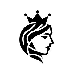 Modern Black Silhouette Logo for Beauty Parlor with Geometric Woman's Face and Crown 
