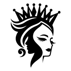 Modern Black Silhouette Logo for Beauty Parlor with Geometric Woman's Face and Crown 