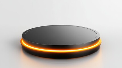 Black Round Display Podium with Orange Neon Light