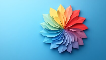 Colorful Paper Origami Design on Blue Background