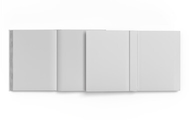 3D white open book and hard cover cover with blank page mockup design isolated on background. Blank template for presentation a publication, notebook, catalogs, magazines, diary, journal, booklet