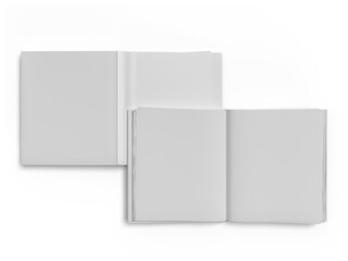 3D white open book and hard cover cover with blank page mockup design isolated on background. Blank template for presentation a publication, notebook, catalogs, magazines, diary, journal, booklet
