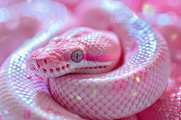 Fototapeta premium cute pink python, a cute, transparent pink python with long eyelashes, in yk style, and an ultra-clear k picture