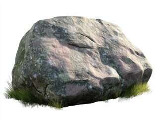 Fototapeta premium Large mossy boulder isolated on white background, perfect for game assets or landscaping designs.