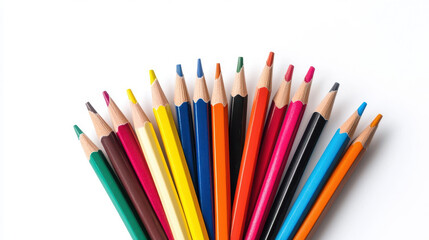 Fototapeta premium Colorful pencils arranged in vibrant display on white background