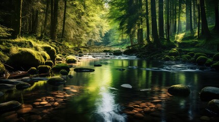 Obraz premium reflection forest water