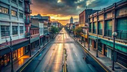 Fototapeta premium Aerial Drone Shot: Deserted City Streets During Coronavirus Pandemic