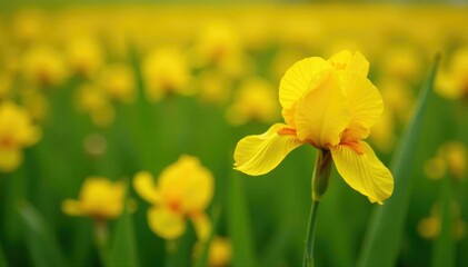 Obraz premium Field of Canna Glauca in full bloom with yellow petals and orange spots, spot, field
