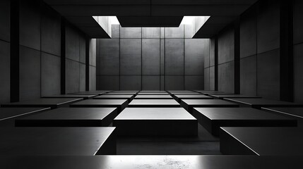 Fototapeta premium Concrete room, cubes, light, shadows, architecture, design