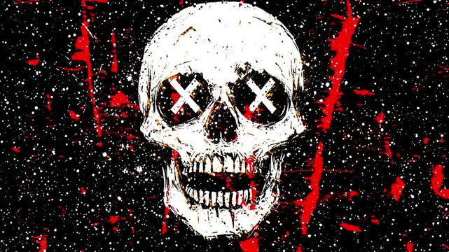 Edgy skull graphic with crossed eyes, perfect for a bold statement. Grunge texture adds a raw, rebellious feel