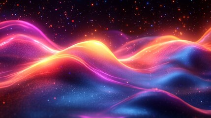 Obraz premium Abstract background of colorful neon wavy line glowing in the dark. Modern simple wallpaper. Futuristic energy concept