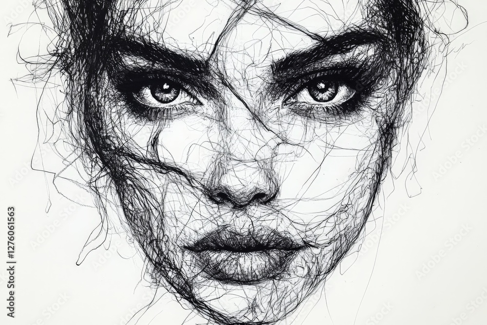 Aufkleber intricate line art portrait of a woman with captivating features and mesmerizing eyes created using 