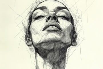 Artistic interpretation of a serene woman with closed eyes and a focused expression showcasing...