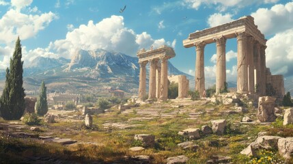 Corinth: Temple of Apollo Amidst Ancient Ruins in Historic Greek Archaeological Site