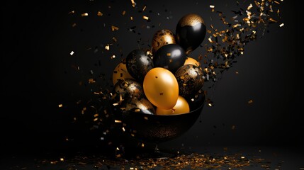 balloon confetti gold black