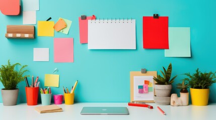 stationery flat lay office desk