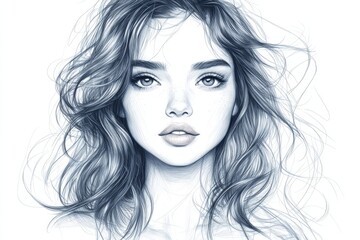 Beautiful portrait of a young woman with flowing hair showcasing intricate details and expressive features