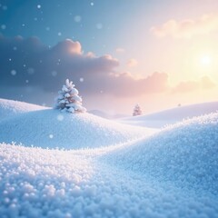 Softly falling snowflakes blanket isolated hills, frosty, snow