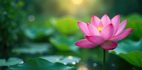 Obraz premium Blooming lotus flowers in soft light with rain, peaceful, petals