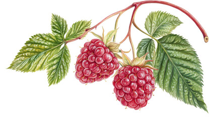 raspberry with leaves isolated on white