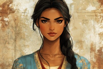Fototapeta premium Beautiful woman with braided hair wearing traditional clothing in artistic portrait