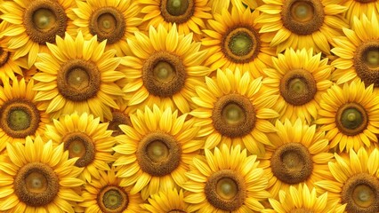 Obraz premium Sunflowers in a repeating pattern form a stunning floral wallpaper design, garden-inspired wallpaper, home decor inspiration