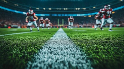 American Football Players Running On Field