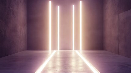 Neon lights corridor, concrete room