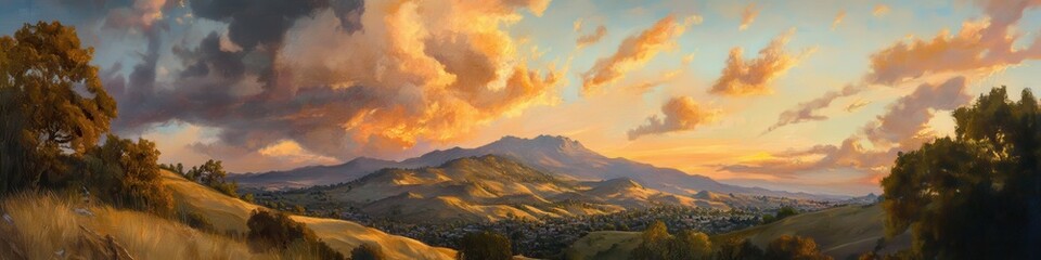 Diablo Mountain Panorama: Sunset Over California Skyline