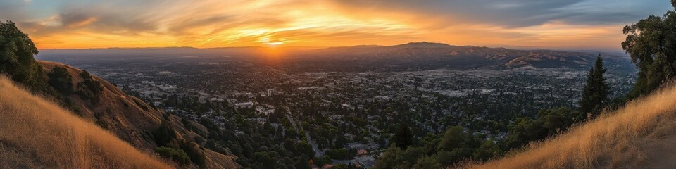 Fototapeta premium Diablo Panorama: Mount Diablo Sunset with City Skyline in California