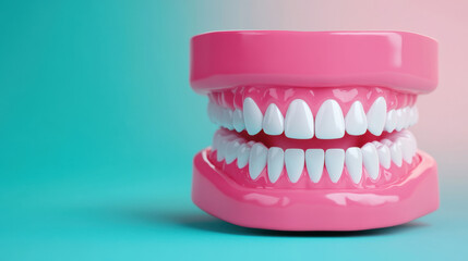 Fototapeta premium dental model showcasing realistic teeth and gums, emphasizing oral health and hygiene. This vibrant display highlights importance of dental care and education