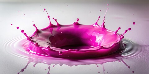 Thick fuchsia goo slowly drips from a small hole in the center of a white surface, creating a messy pool around it, fuchsia fluid, creative workspace