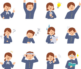 学生のいろいろな表情イラストセット