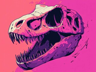 Naklejka premium Dinosaur Skull. Wild Hunter: Tyrannosaurus Skull Exhibition in Bold Colors