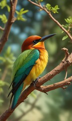 Obraz premium Tree bark and branches surrounding the bee eater, bark, wildlife