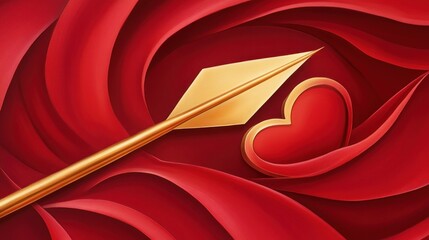 Fototapeta premium Golden Arrow Piercing Red Heart Valentines Day Design