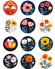 Floral circular design set, vibrant, decorative, aesthetic background