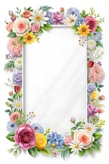 Exquisite Digital Illustration of a Whiteboard Element with Ornate Floral Borders, Featuring Pastel Flowers and Lush Greenery in Ultra-High Resolution