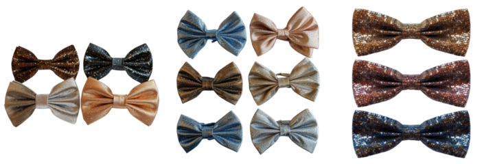 Stylish Sparkling Bow Ties for New Year's Eve Celebrations Isolated on White Background