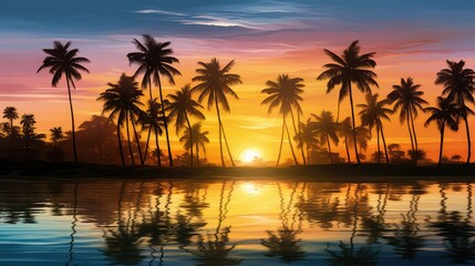 Fototapeta premium palm sun water color