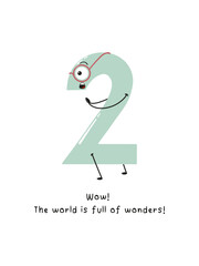 
Emotional educational poster for kids with a number 2