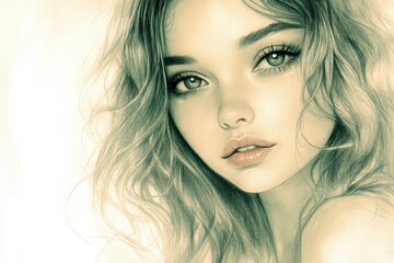 Naklejka premium Stunning portrait of a young woman with expressive features in soft colors created with delicate pencil techniques